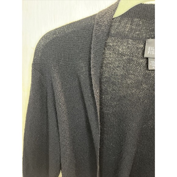 Eileen Fisher Italian Yarn Wool Black Cardigan Sweater Top Shirt Size Medium - Picture 3 of 8